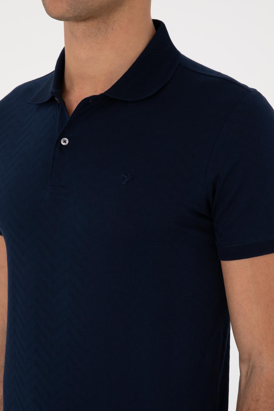 Lacivert Slim Fit Desenli Polo Yaka T-shirt - 50300721029