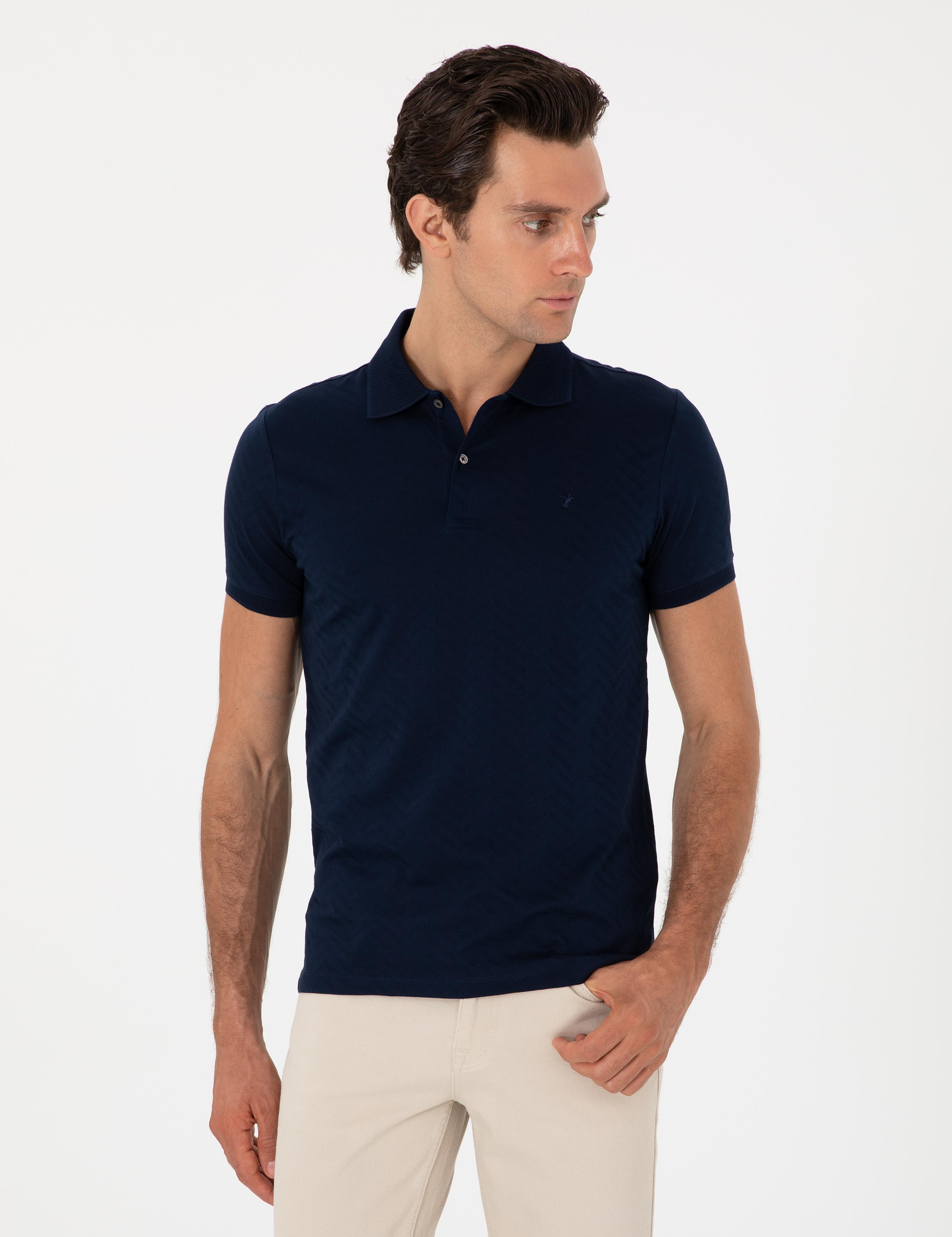 Lacivert Slim Fit Desenli Polo Yaka T-shirt - 50300721029