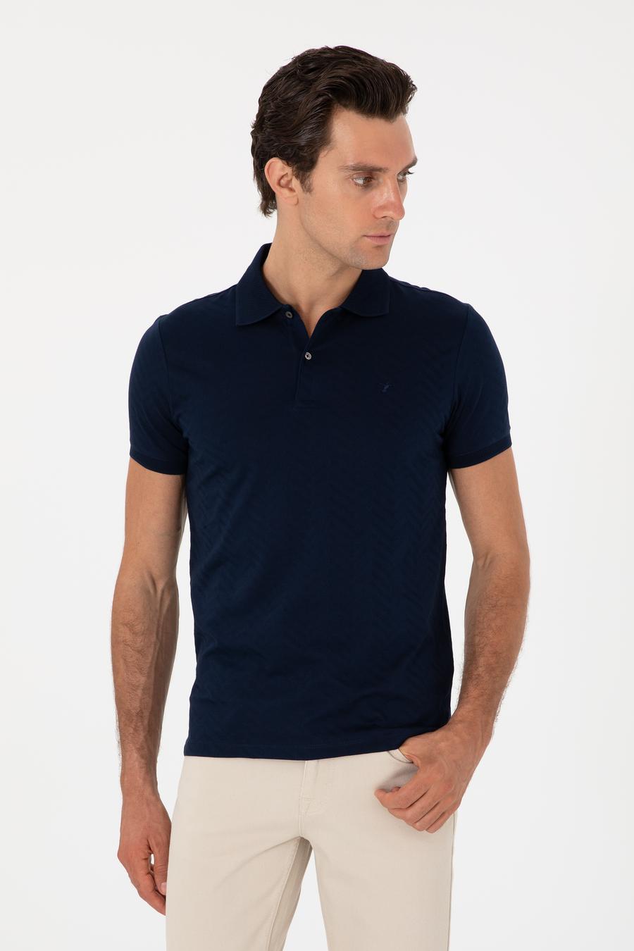 Lacivert Slim Fit Desenli Polo Yaka T-shirt - 50300721029