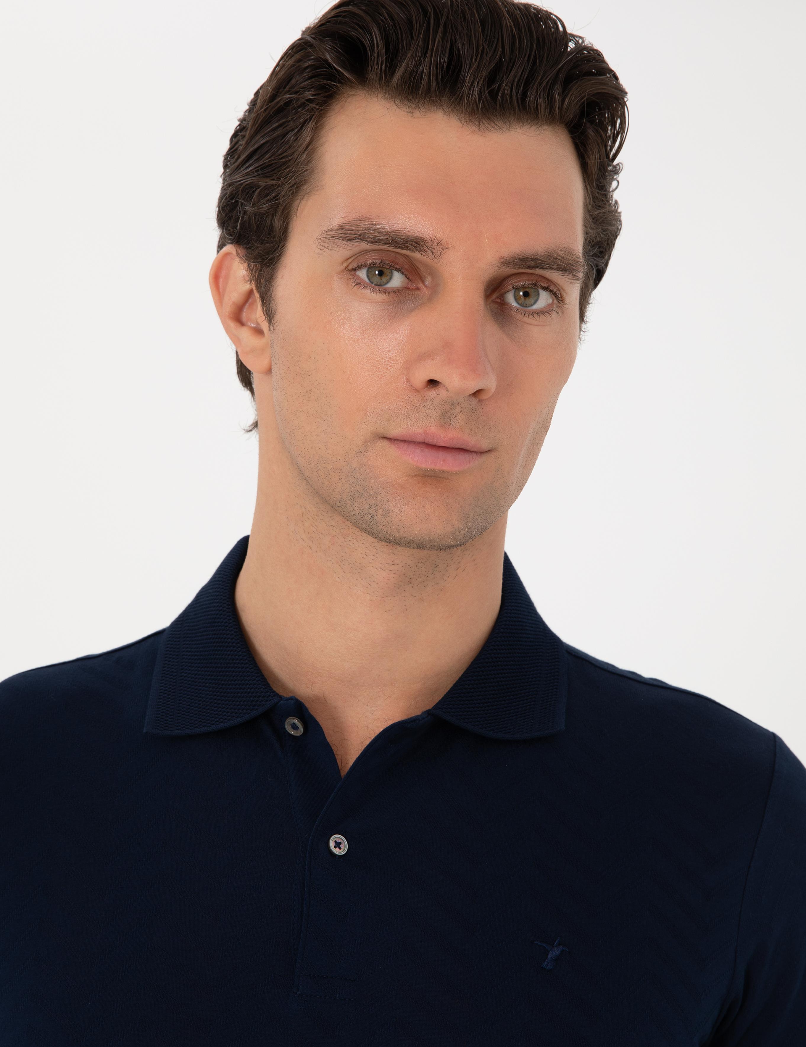 Lacivert Slim Fit Desenli Polo Yaka T-shirt - 50300721029
