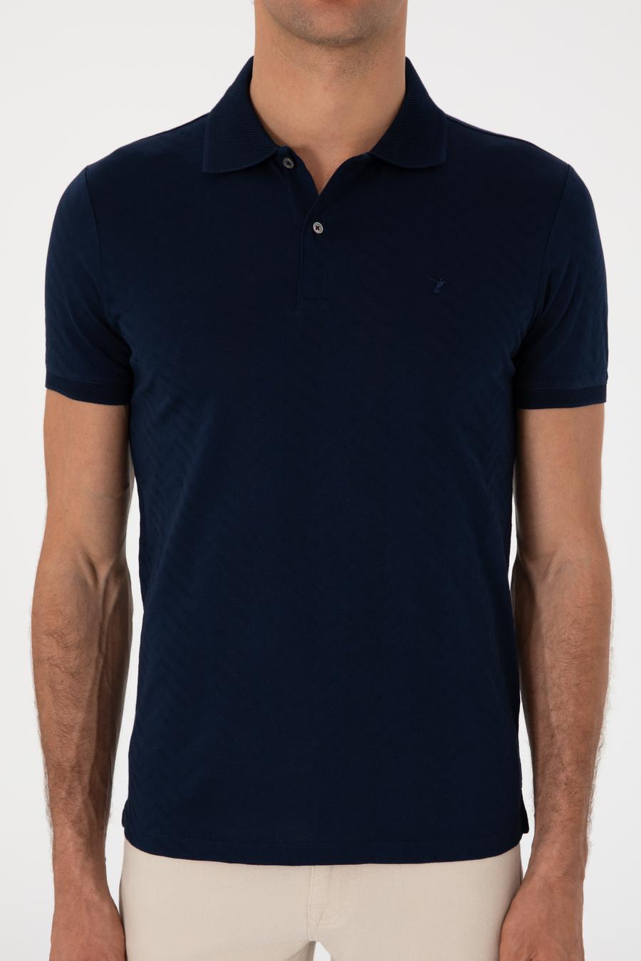 Lacivert Slim Fit Desenli Polo Yaka T-shirt - 50300721029