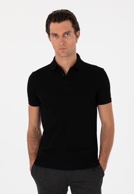 Siyah Slim Fit Polo Yaka Pamuklu Basic T-shirt