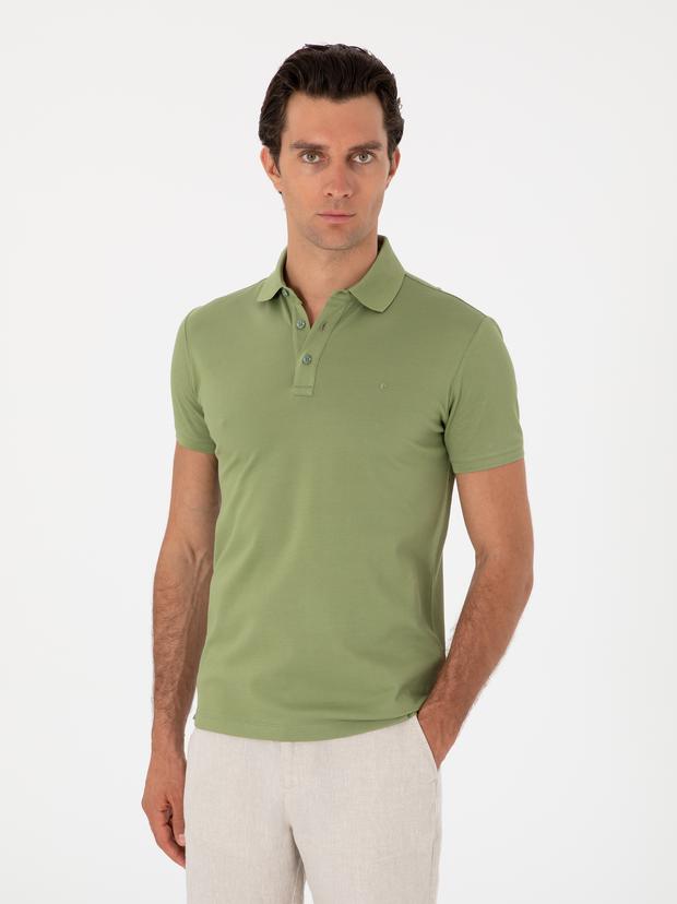 Açık Yeşil Slim Fit Polo Yaka Pamuklu Basic T-shirt