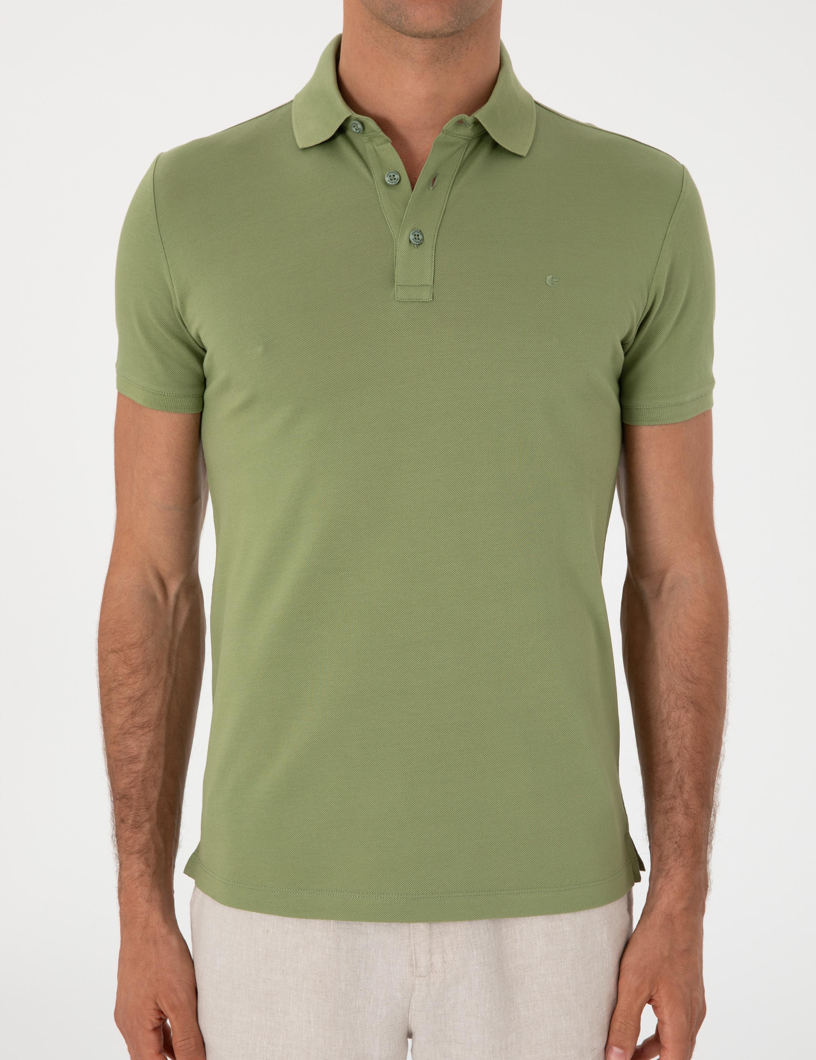 Açık Yeşil Slim Fit Polo Yaka Pamuklu Basic T-shirt - 50300934065
