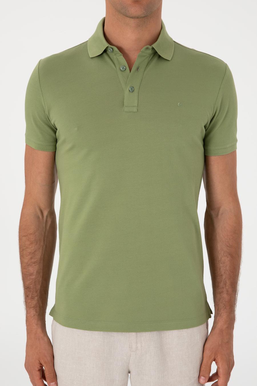 Açık Yeşil Slim Fit Polo Yaka Pamuklu Basic T-shirt - 50300934065