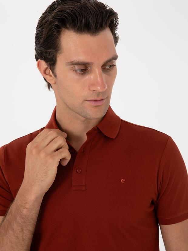 Kiremit Slim Fit Polo Yaka Pamuklu Basic T-shirt