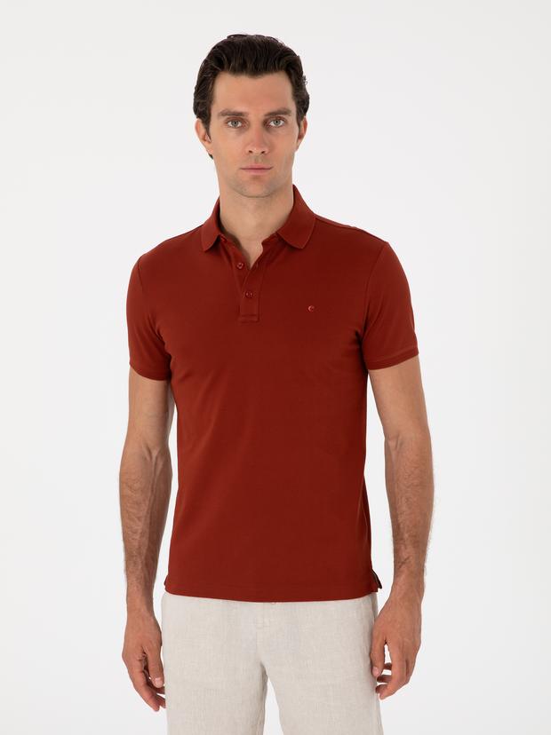 Kiremit Slim Fit Polo Yaka Pamuklu Basic T-shirt