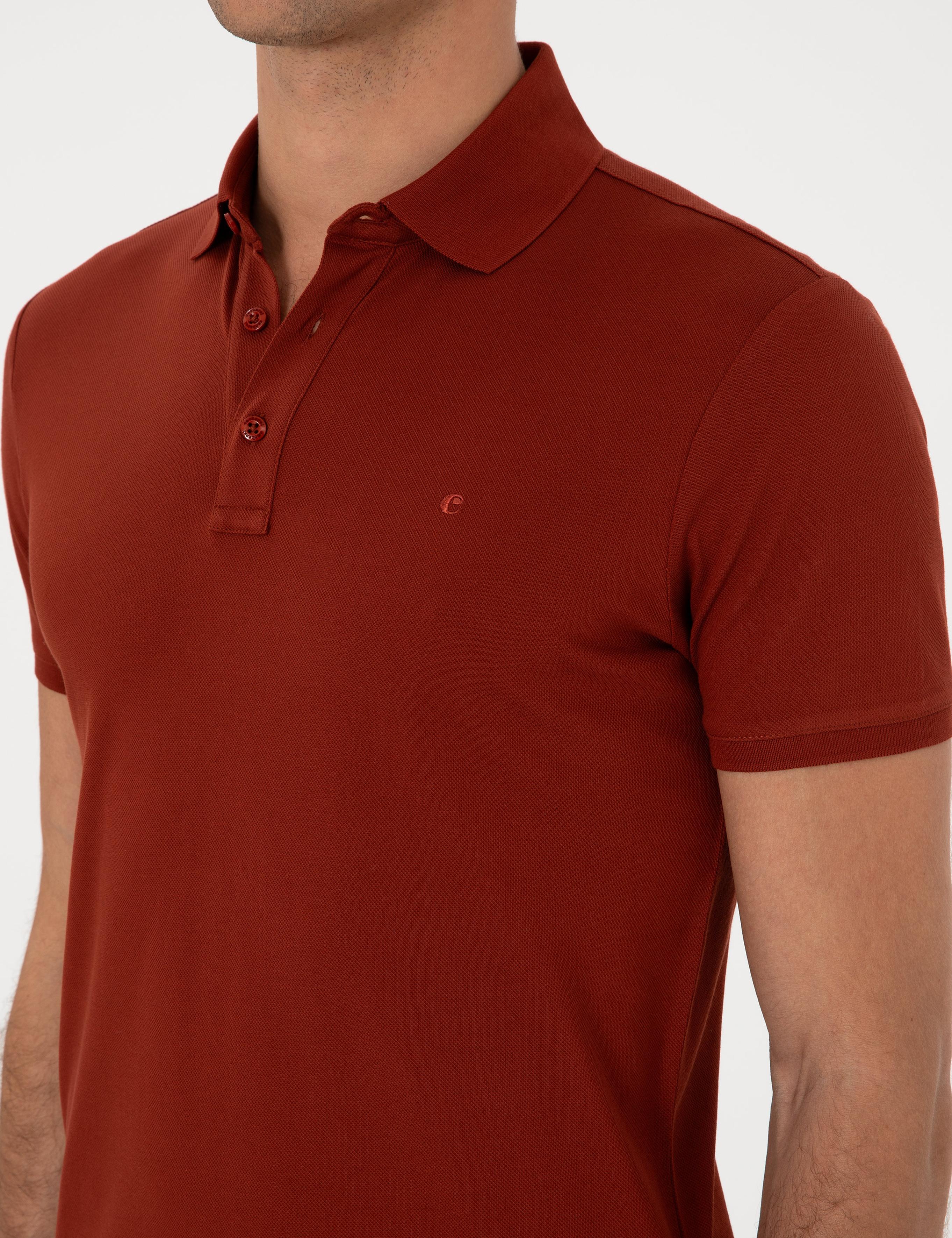 Kiremit Slim Fit Polo Yaka Pamuklu Basic T-shirt - 50300934026