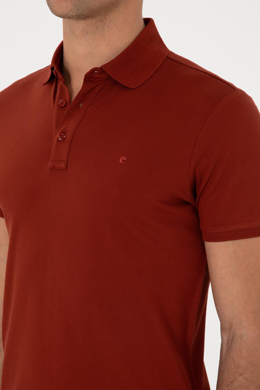 Kiremit Slim Fit Polo Yaka Pamuklu Basic T-shirt - 50300934026