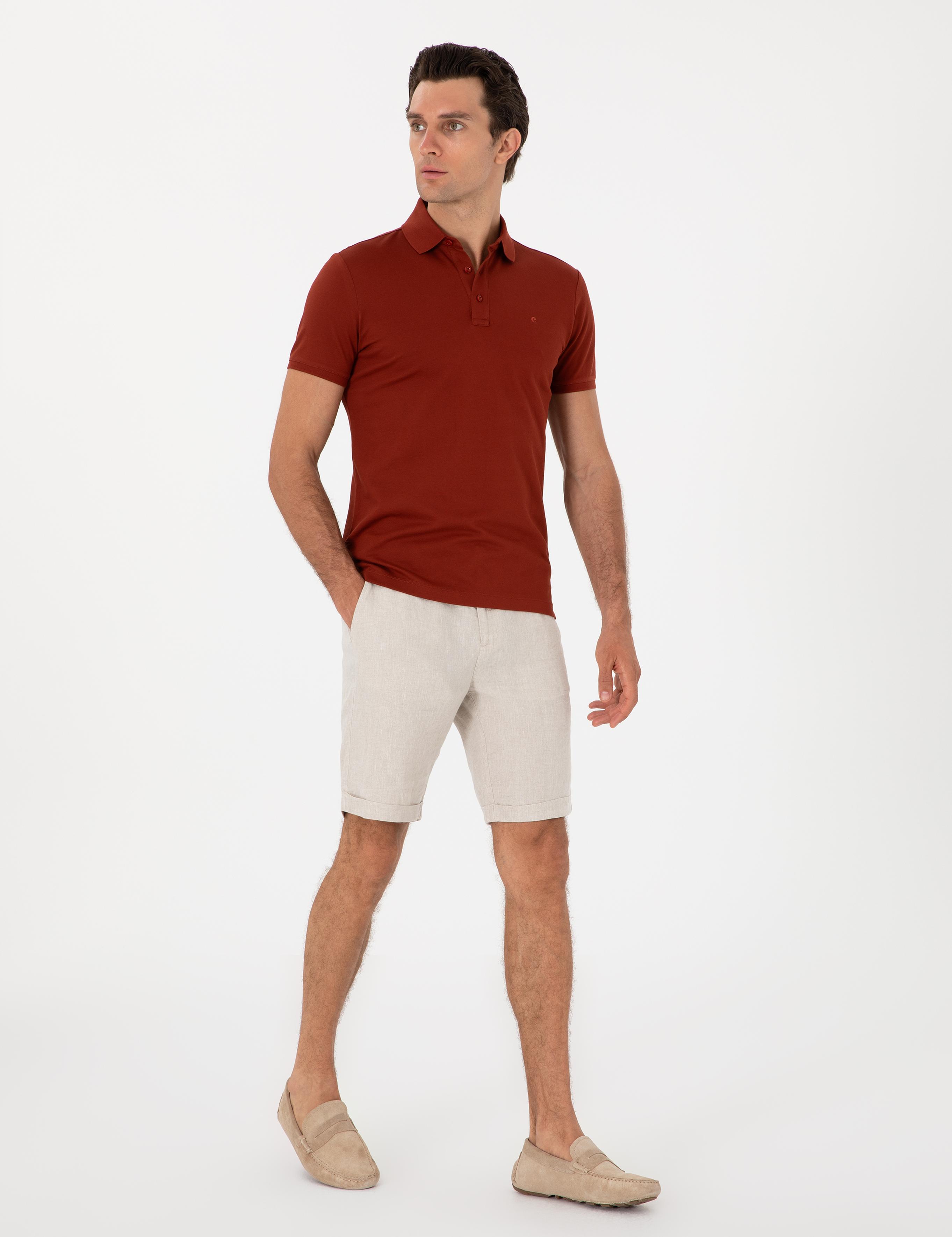Kiremit Slim Fit Polo Yaka Pamuklu Basic T-shirt - 50300934026