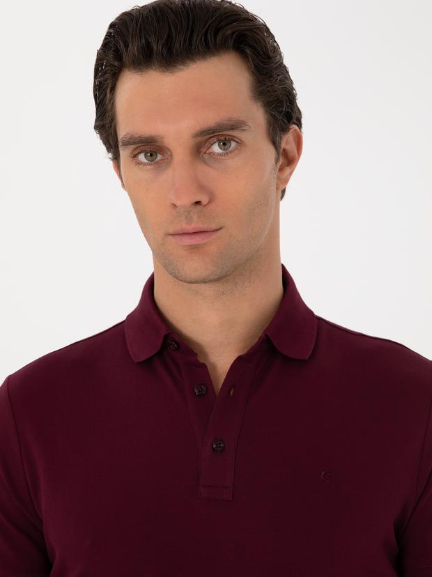 Bordo Slim Fit Polo Yaka Pamuklu Basic T-shirt