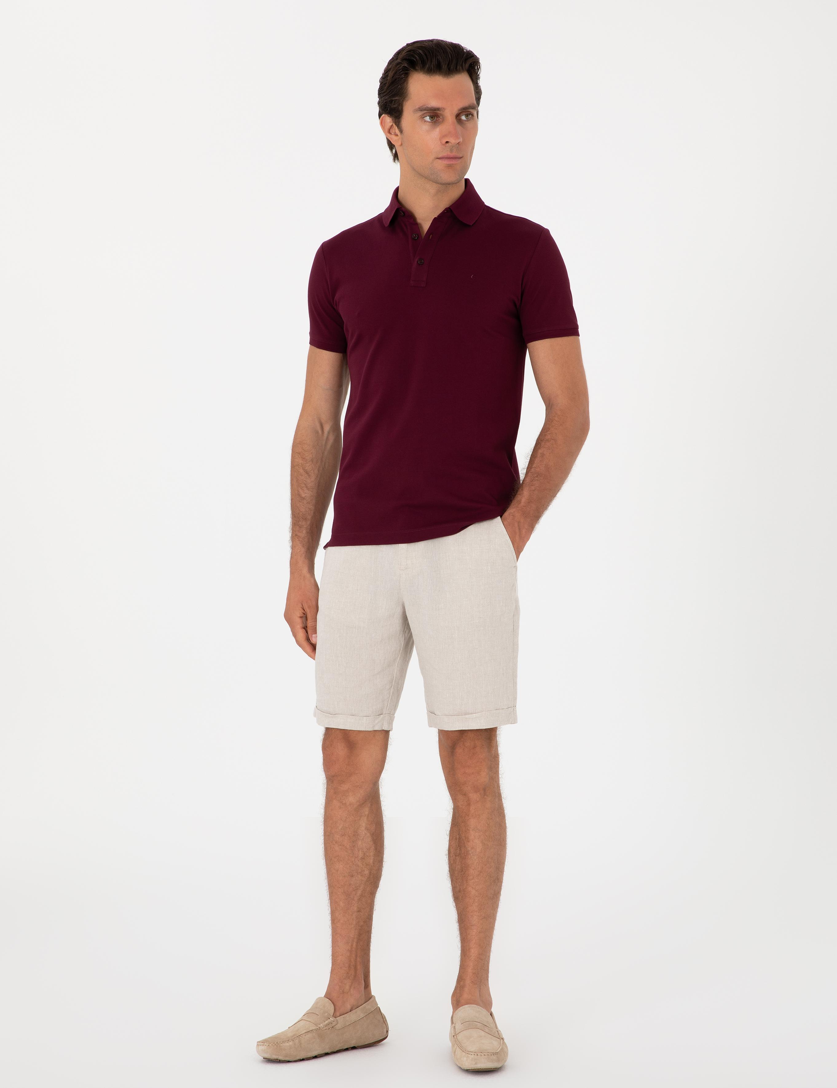 Bordo Slim Fit Polo Yaka Pamuklu Basic T-shirt - 50300934324