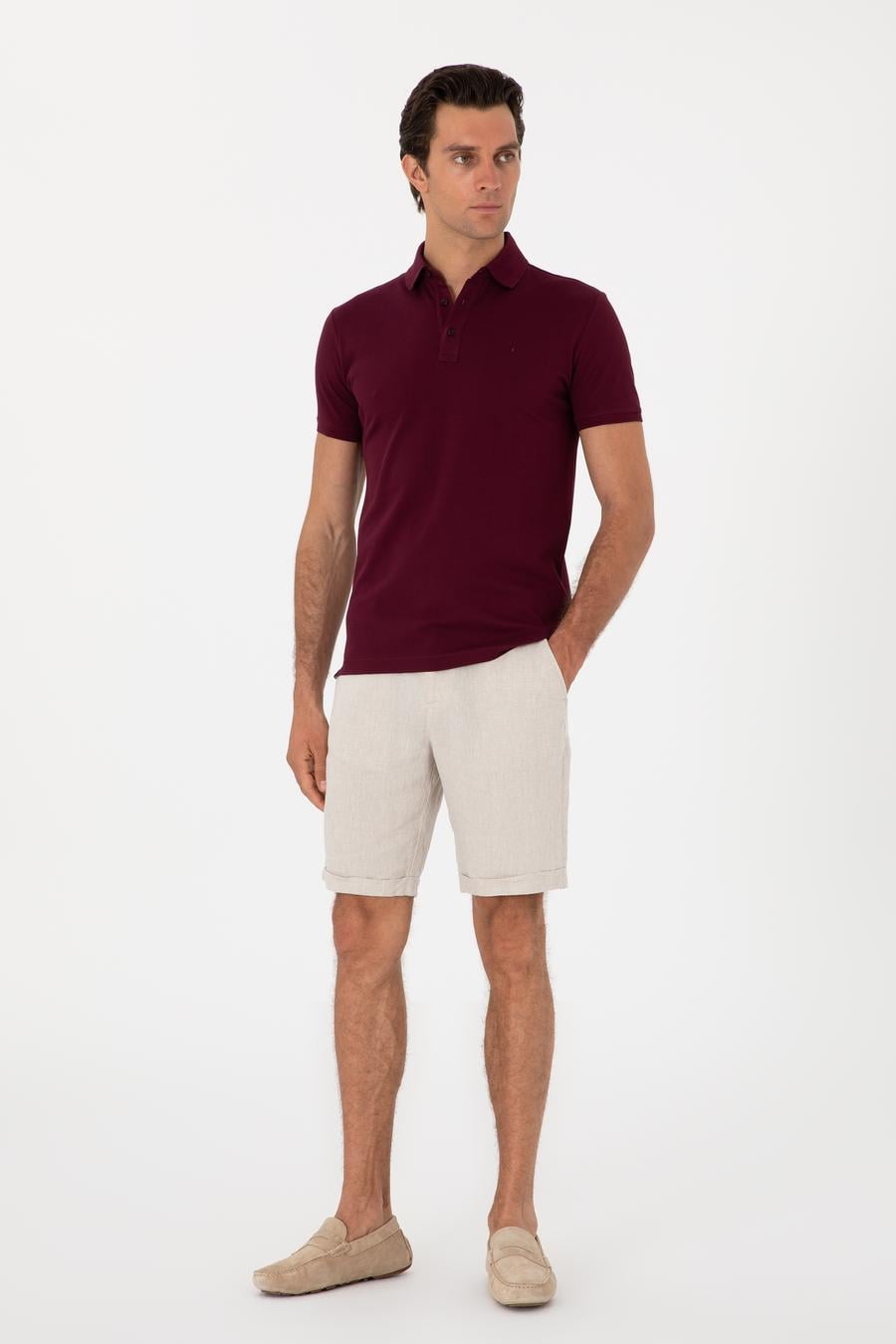Bordo Slim Fit Polo Yaka Pamuklu Basic T-shirt - 50300934324