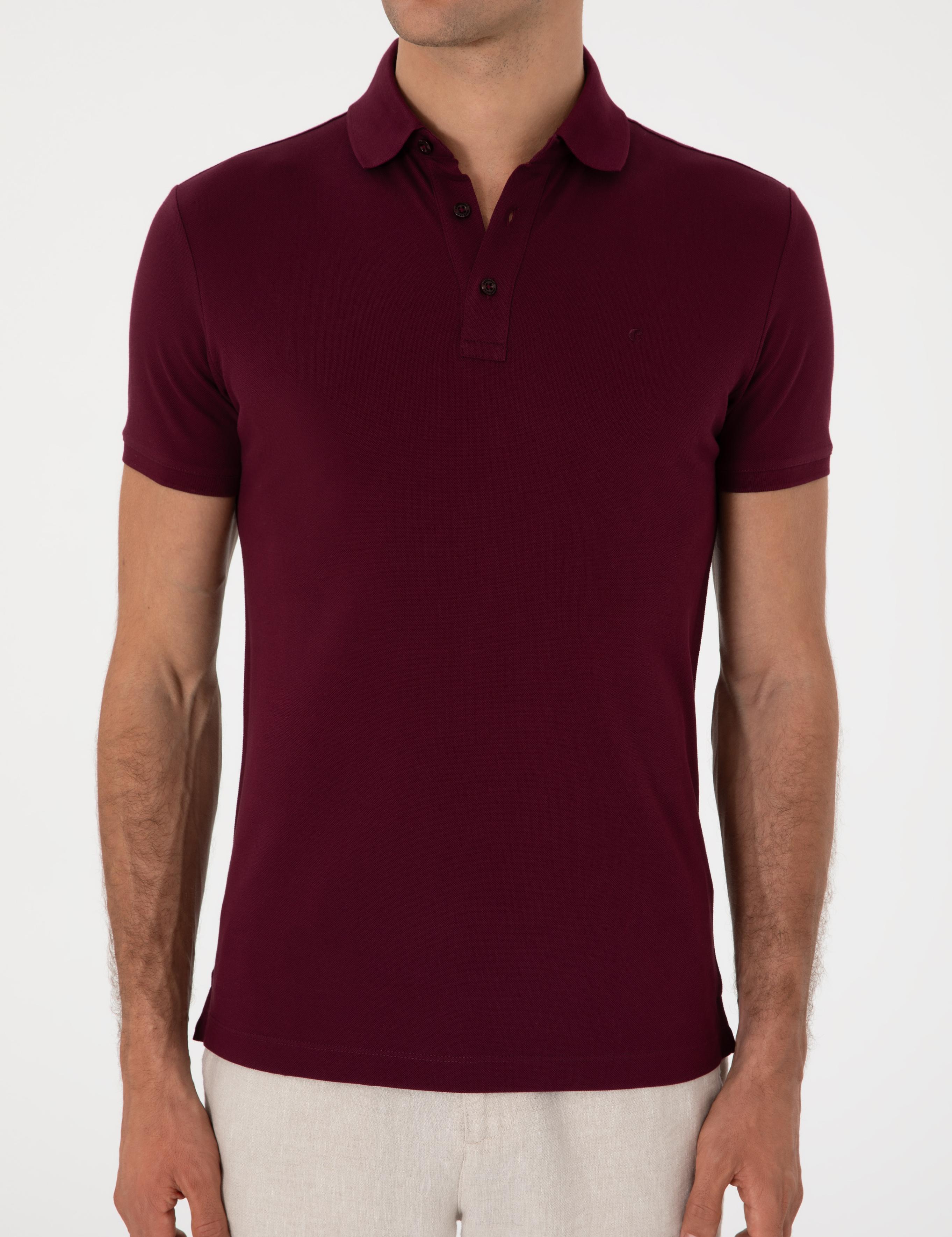 Bordo Slim Fit Polo Yaka Pamuklu Basic T-shirt - 50300934324