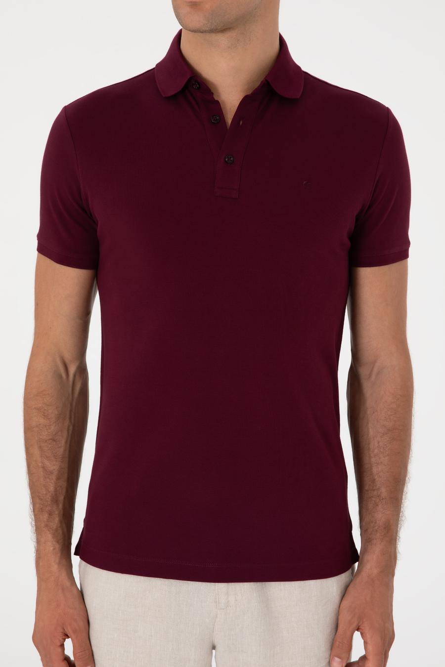 Bordo Slim Fit Polo Yaka Pamuklu Basic T-shirt - 50300934324