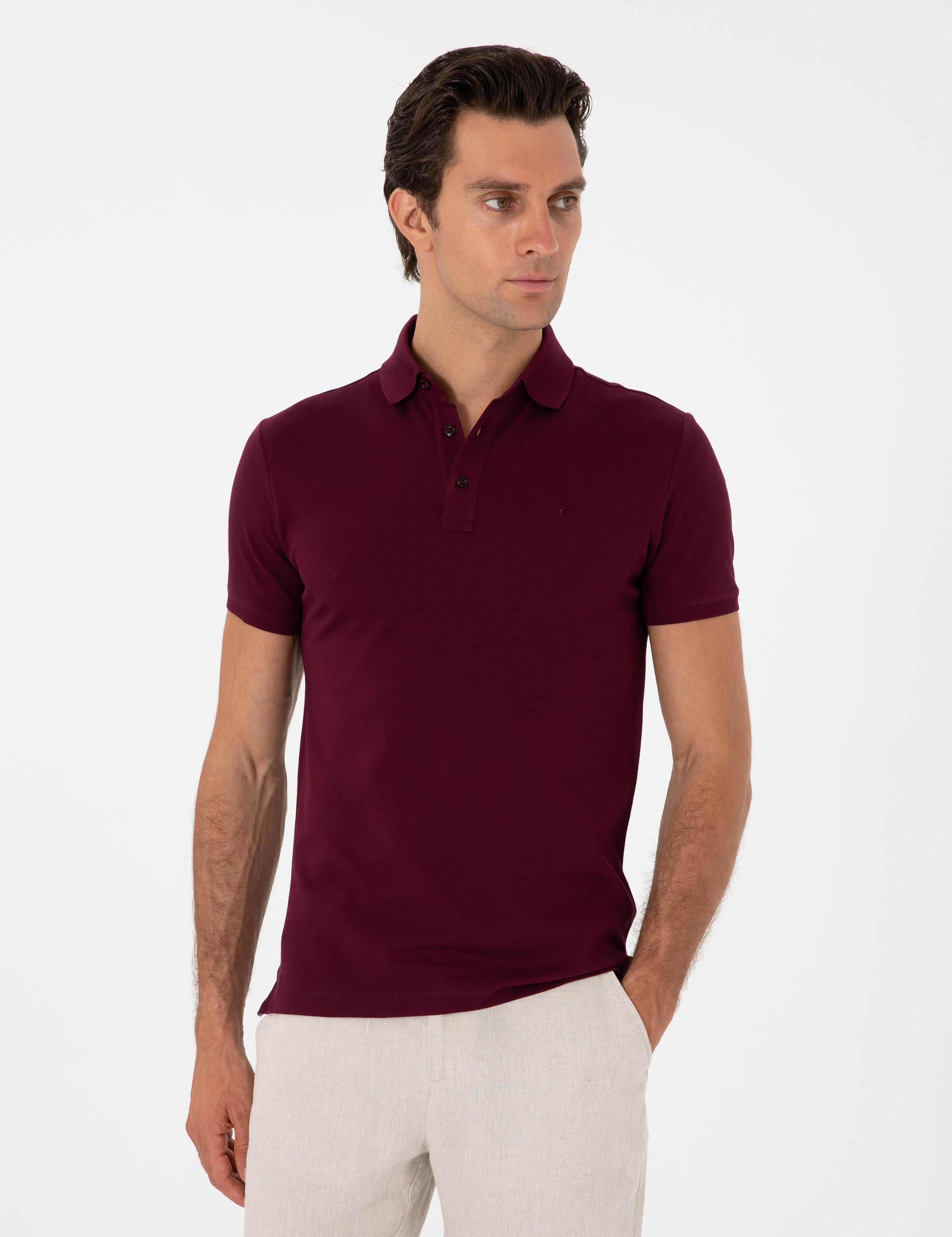 Bordo Slim Fit Polo Yaka Pamuklu Basic T-shirt - 50300934324