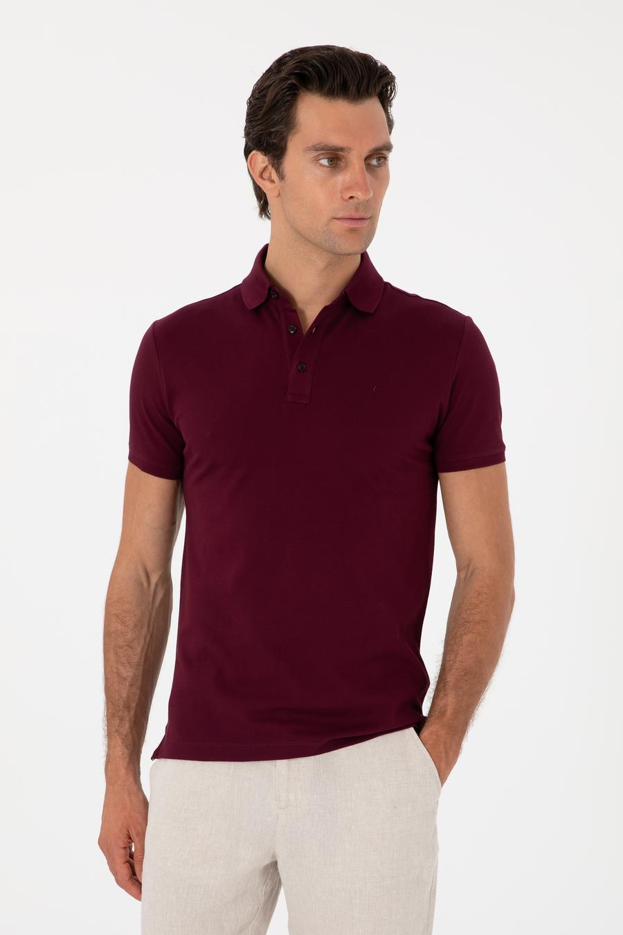 Bordo Slim Fit Polo Yaka Pamuklu Basic T-shirt - 50300934324