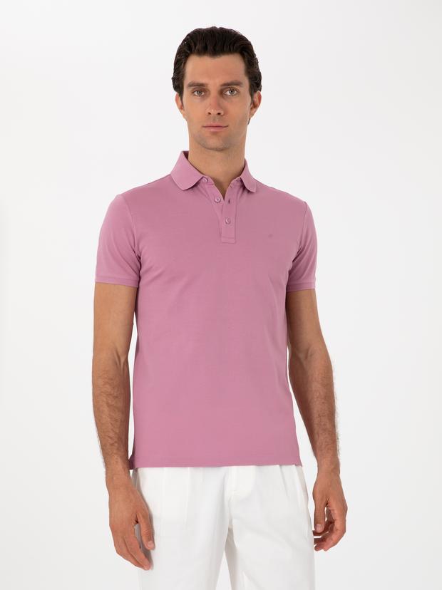 Gül Kurusu Slim Fit Polo Yaka Pamuklu Basic T-shirt