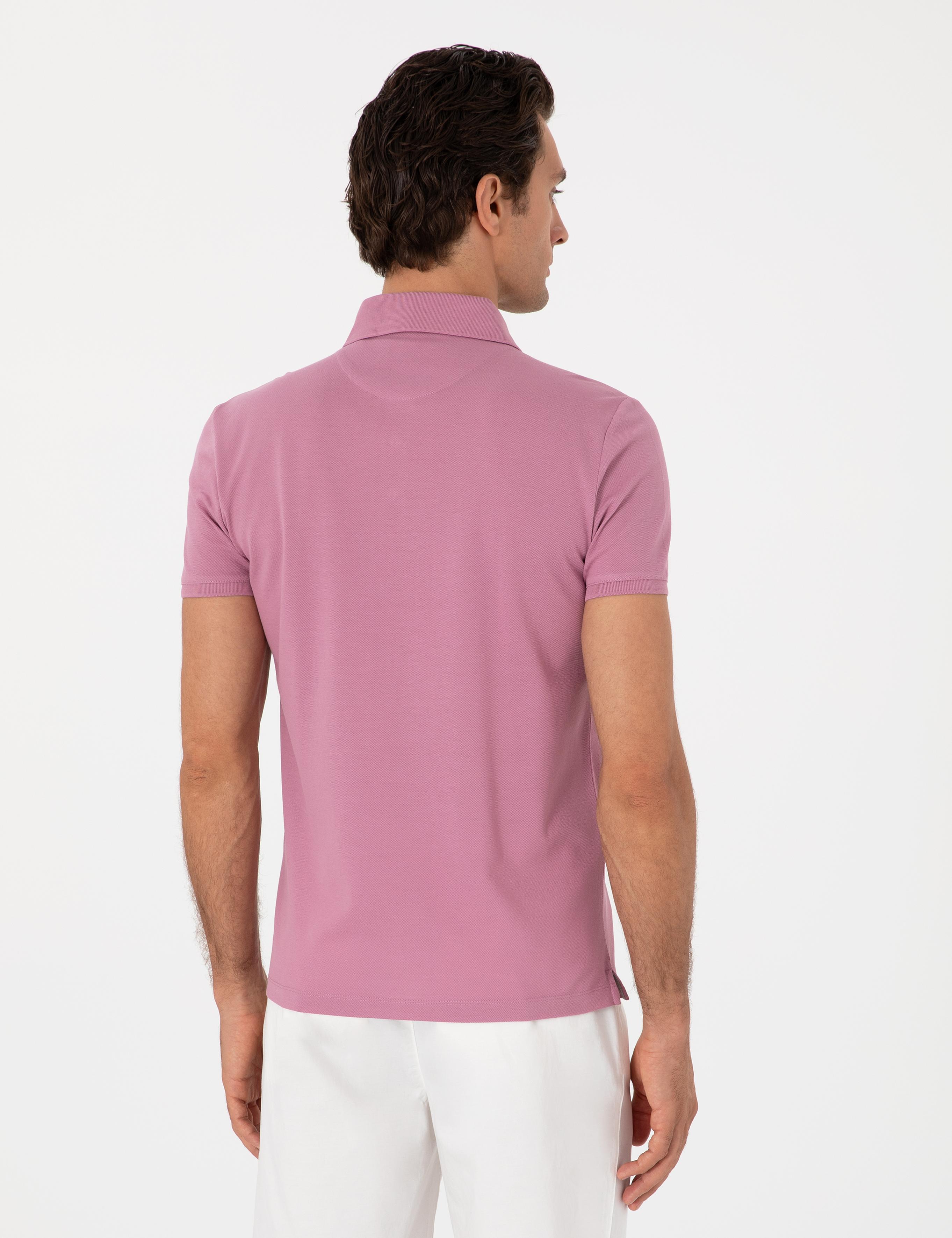 Gül Kurusu Slim Fit Polo Yaka Pamuklu Basic T-shirt - 50300934145