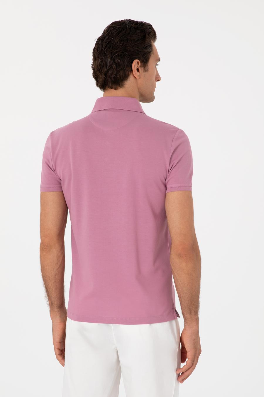 Gül Kurusu Slim Fit Polo Yaka Pamuklu Basic T-shirt - 50300934145