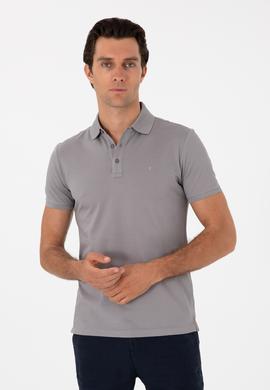 Koyu Gri Slim Fit Polo Yaka Pamuklu Basic T-shirt
