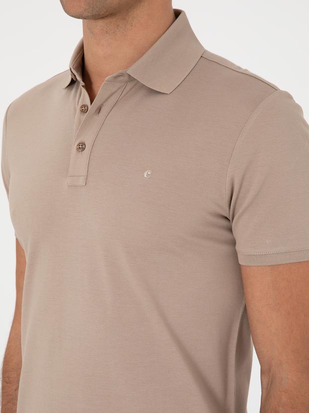 Koyu Bej Slim Fit Polo Yaka Pamuklu Basic T-shirt
