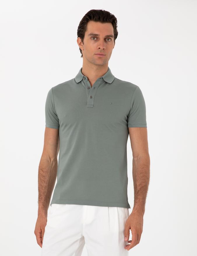 Çağla Yeşili Slim Fit Polo Yaka Pamuklu Basic T-shirt