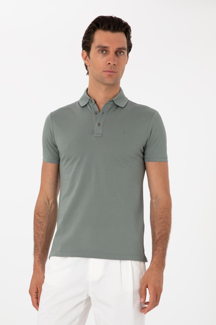 Çağla Yeşili Slim Fit Polo Yaka Pamuklu Basic T-shirt - 50300934331