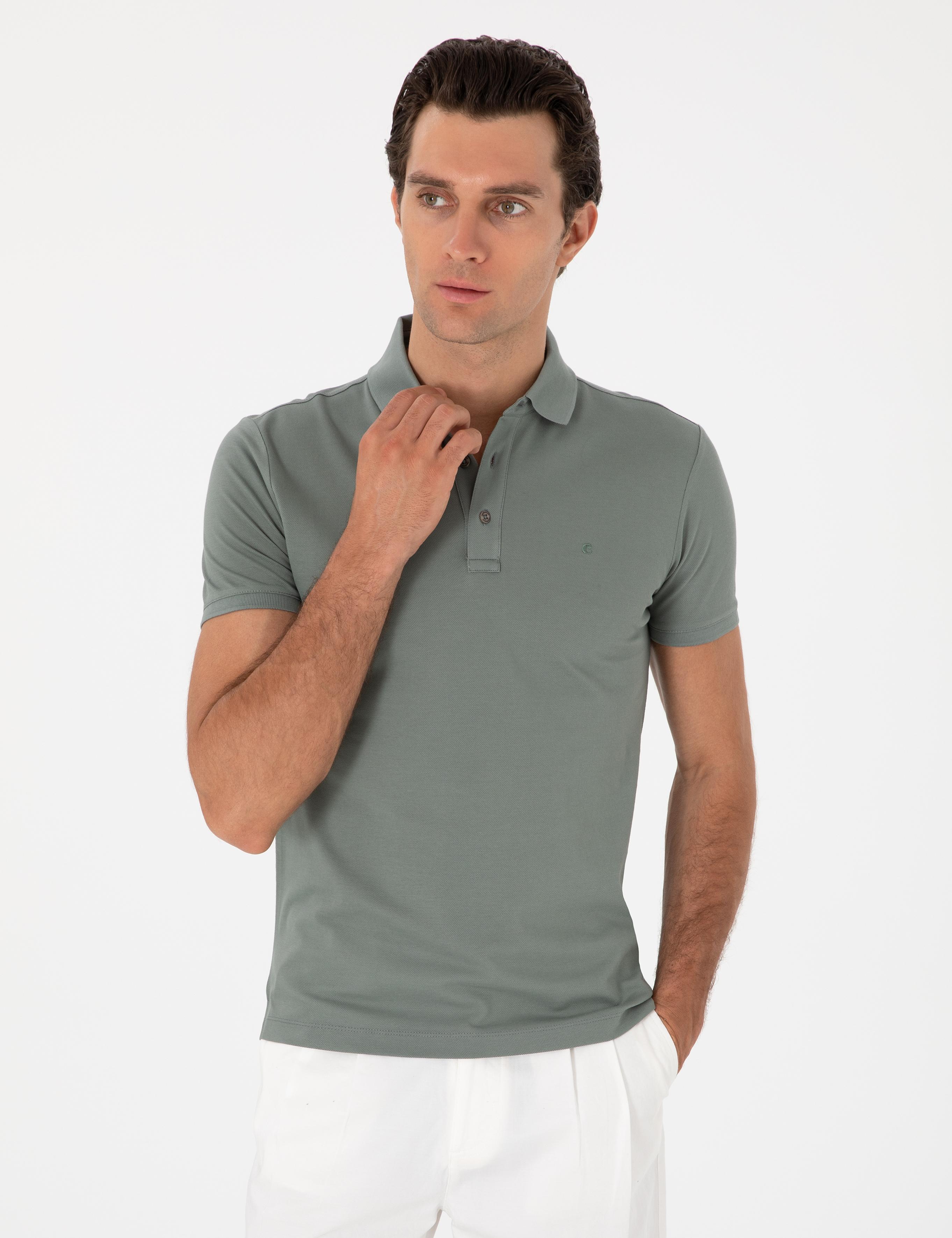 Çağla Yeşili Slim Fit Polo Yaka Pamuklu Basic T-shirt - 50300934331