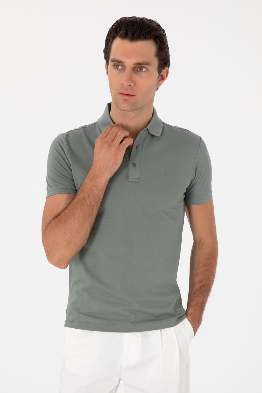 Çağla Yeşili Slim Fit Polo Yaka Pamuklu Basic T-shirt - 50300934331