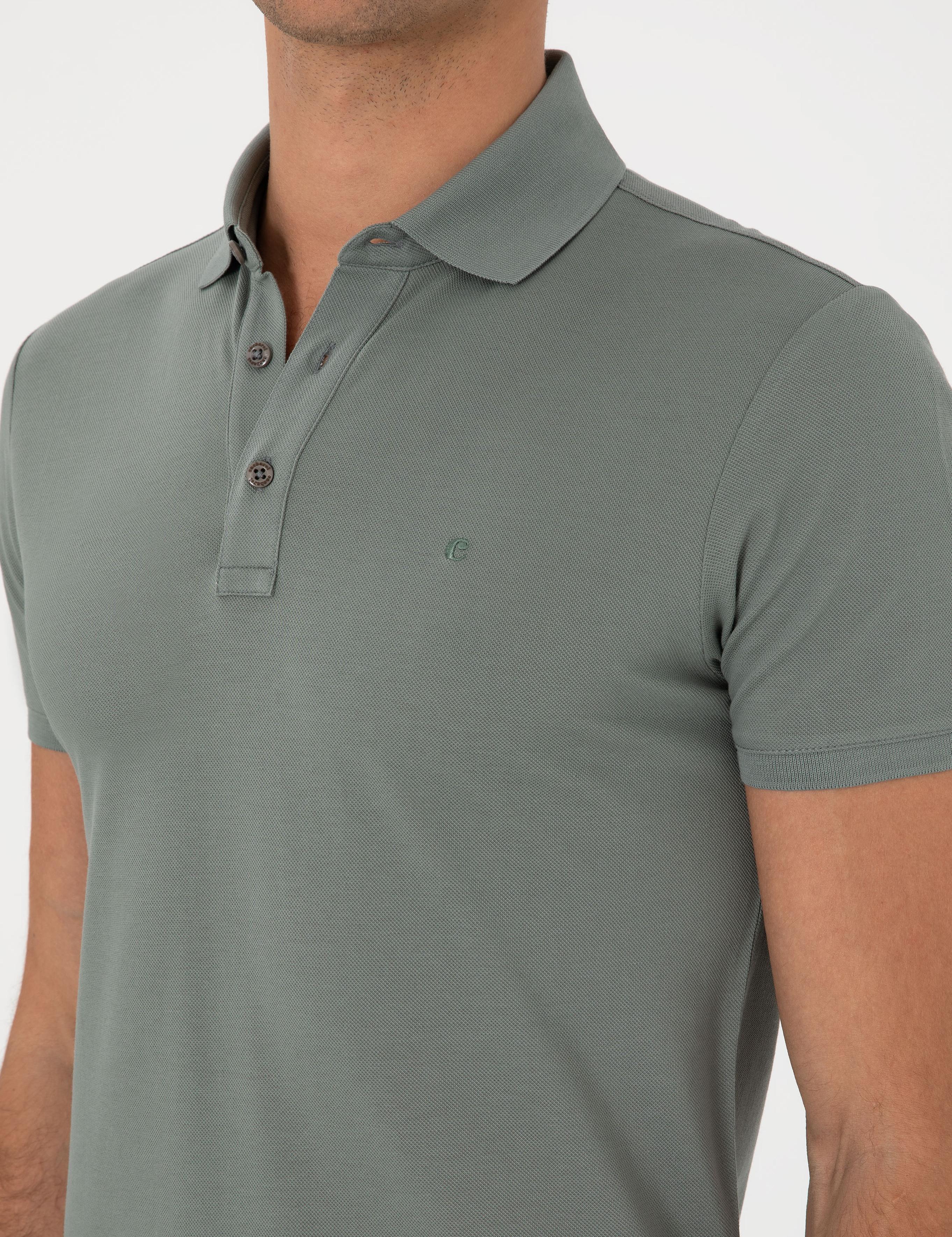 Çağla Yeşili Slim Fit Polo Yaka Pamuklu Basic T-shirt - 50300934331