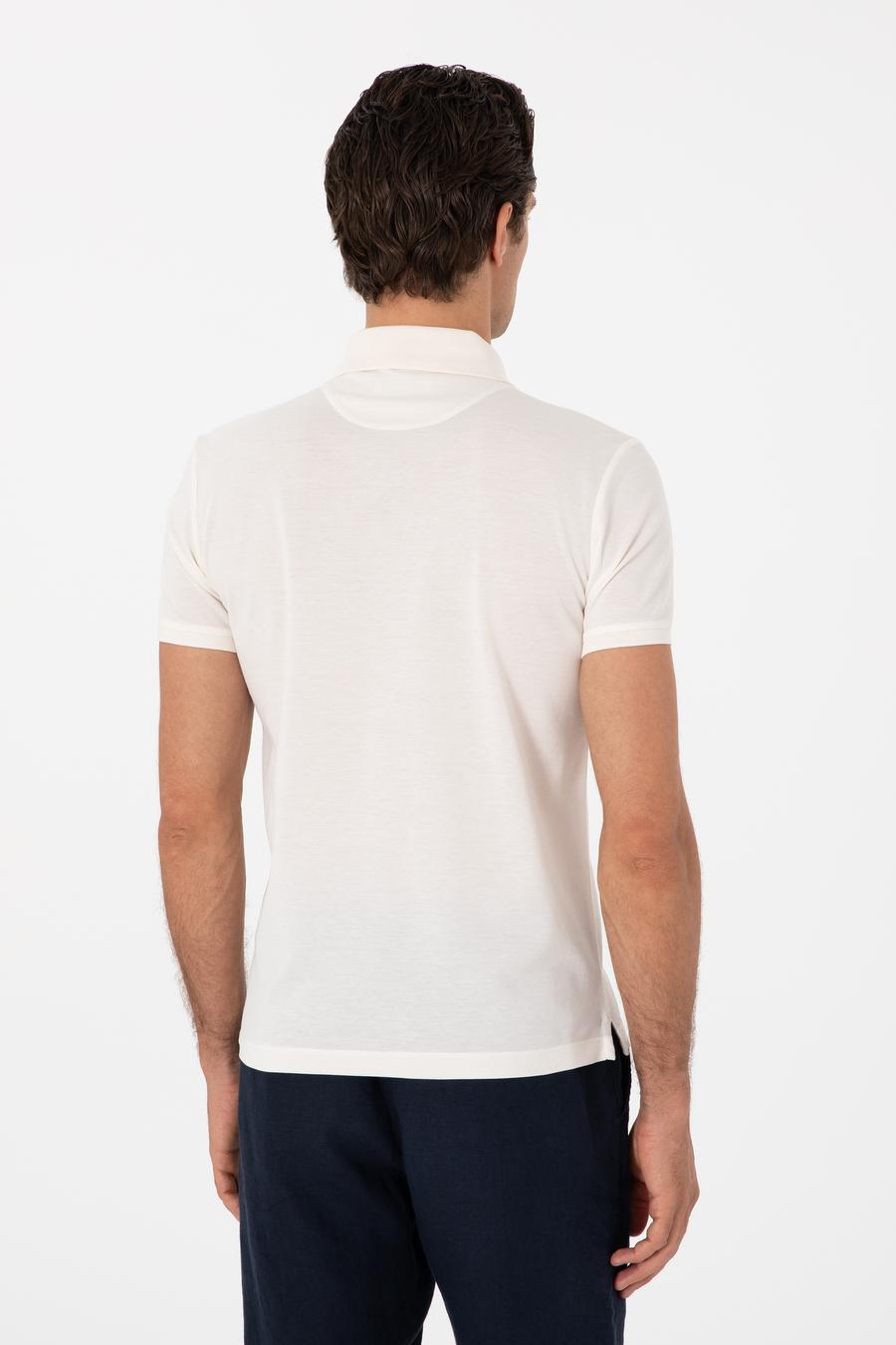Ekru Slim Fit Polo Yaka Pamuklu Basic T-shirt - 50300934269