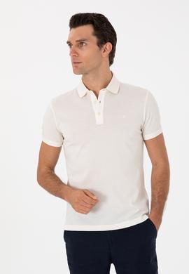 Ekru Slim Fit Polo Yaka Pamuklu Basic T-shirt