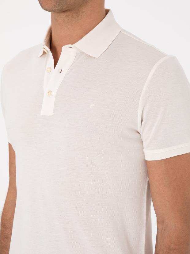 Ekru Slim Fit Polo Yaka Pamuklu Basic T-shirt