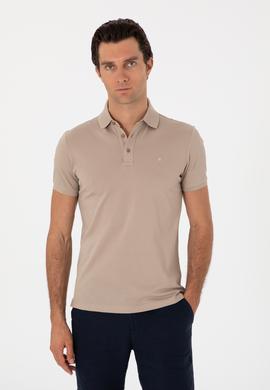 Koyu Bej Slim Fit Polo Yaka Pamuklu Basic T-shirt