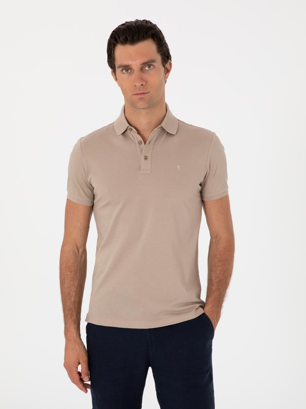 Koyu Bej Slim Fit Polo Yaka Pamuklu Basic T-shirt