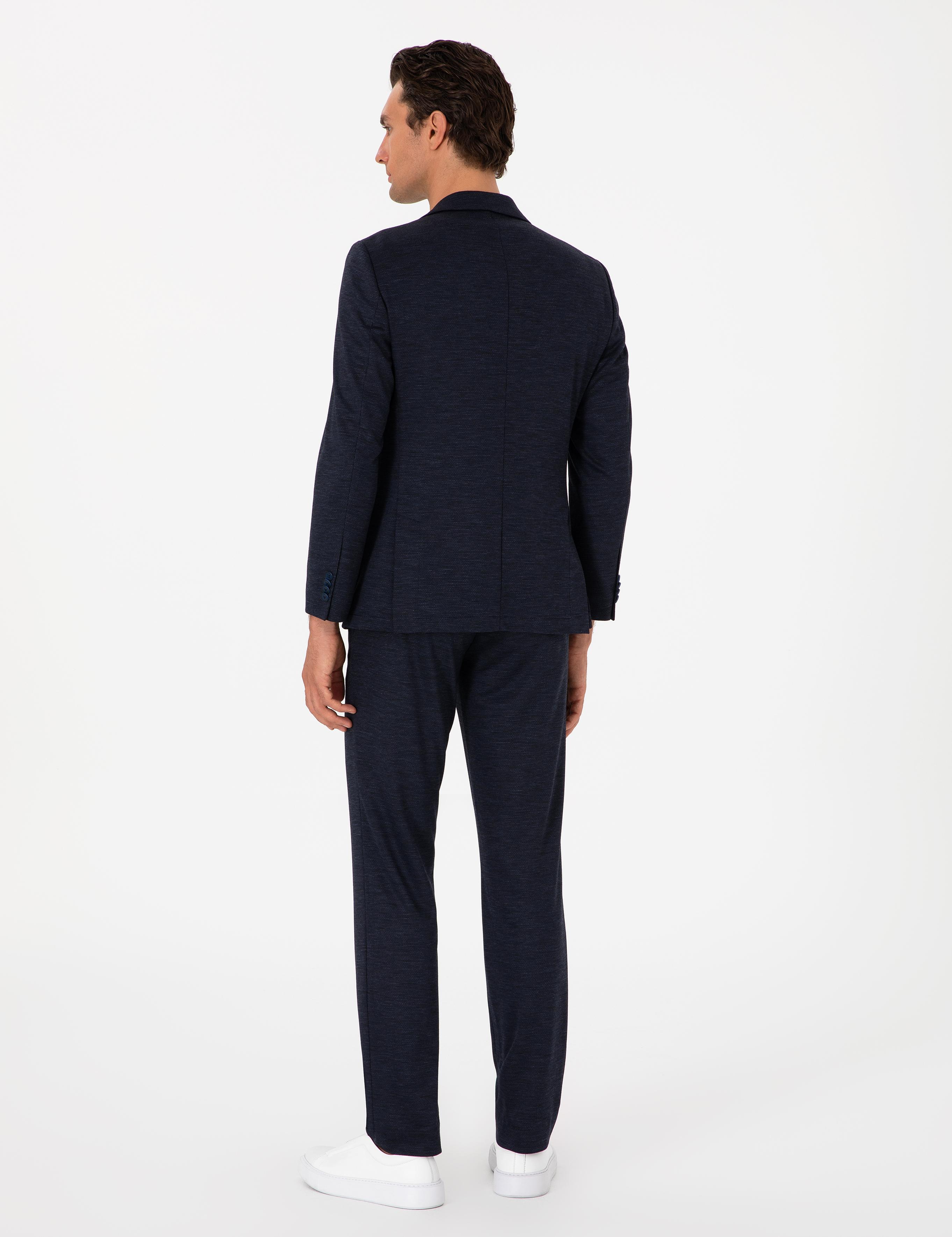 Lacivert Slim Fit Mikro Desen Yün Karışımlı Takım Elbise - 50307706006