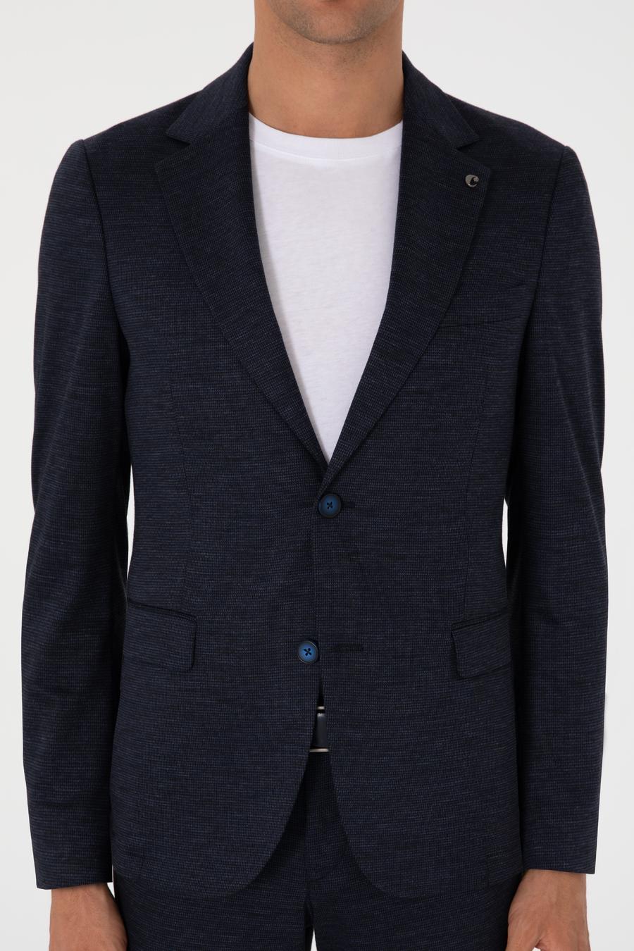 Lacivert Slim Fit Mikro Desen Yün Karışımlı Takım Elbise - 50307706006
