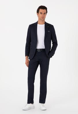 Lacivert Slim Fit Mikro Desen Yün Karışımlı Takım Elbise