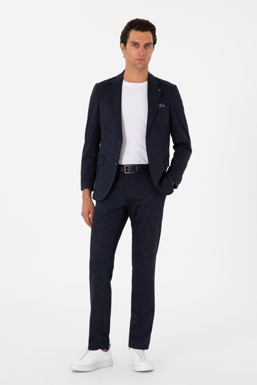 Lacivert Slim Fit Mikro Desen Yün Karışımlı Takım Elbise - 50307706006
