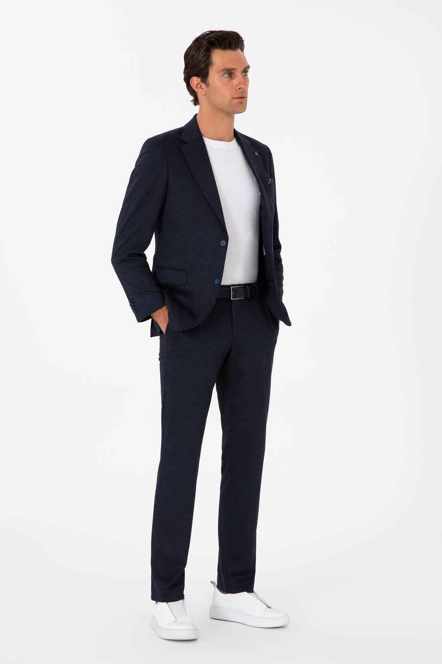 Lacivert Slim Fit Mikro Desen Yün Karışımlı Takım Elbise - 50307706006