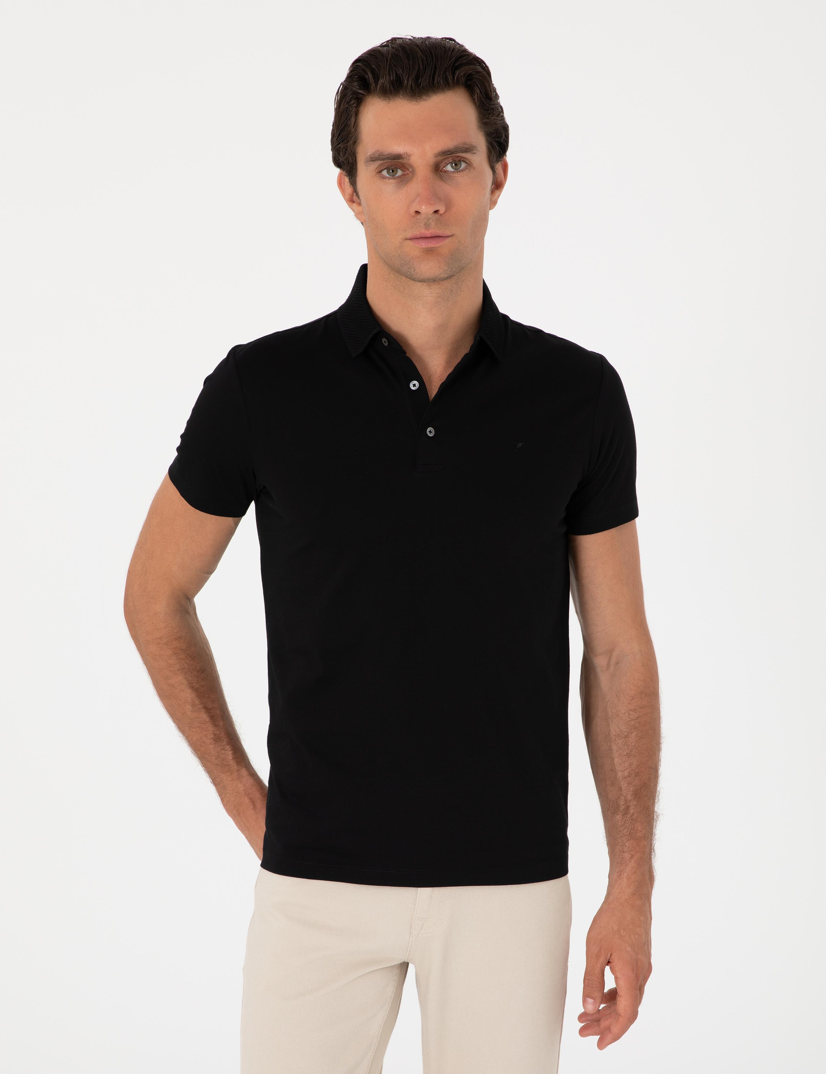 Siyah Slim Fit %100 Pamuk Polo Yaka T-shirt - 50300690003