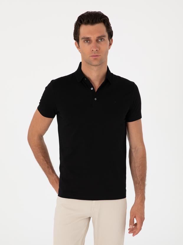 Siyah Slim Fit %100 Pamuk Polo Yaka T-shirt