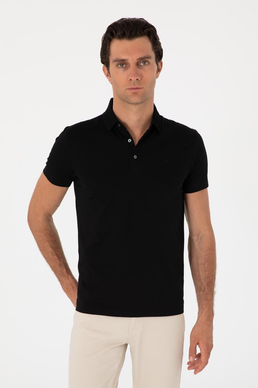 Siyah Slim Fit %100 Pamuk Polo Yaka T-shirt - 50300690003