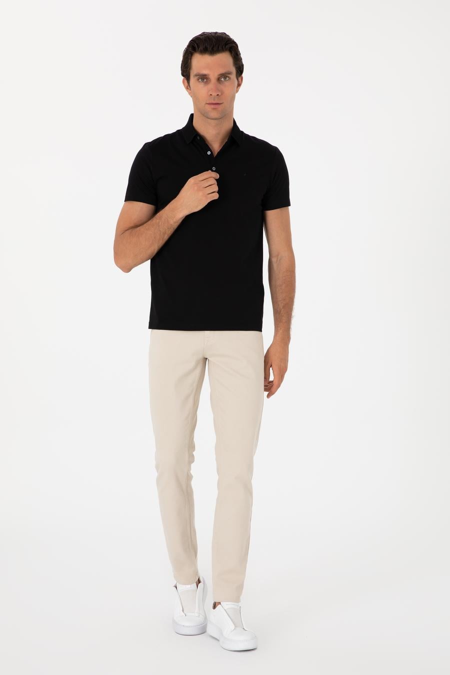 Siyah Slim Fit %100 Pamuk Polo Yaka T-shirt - 50300690003