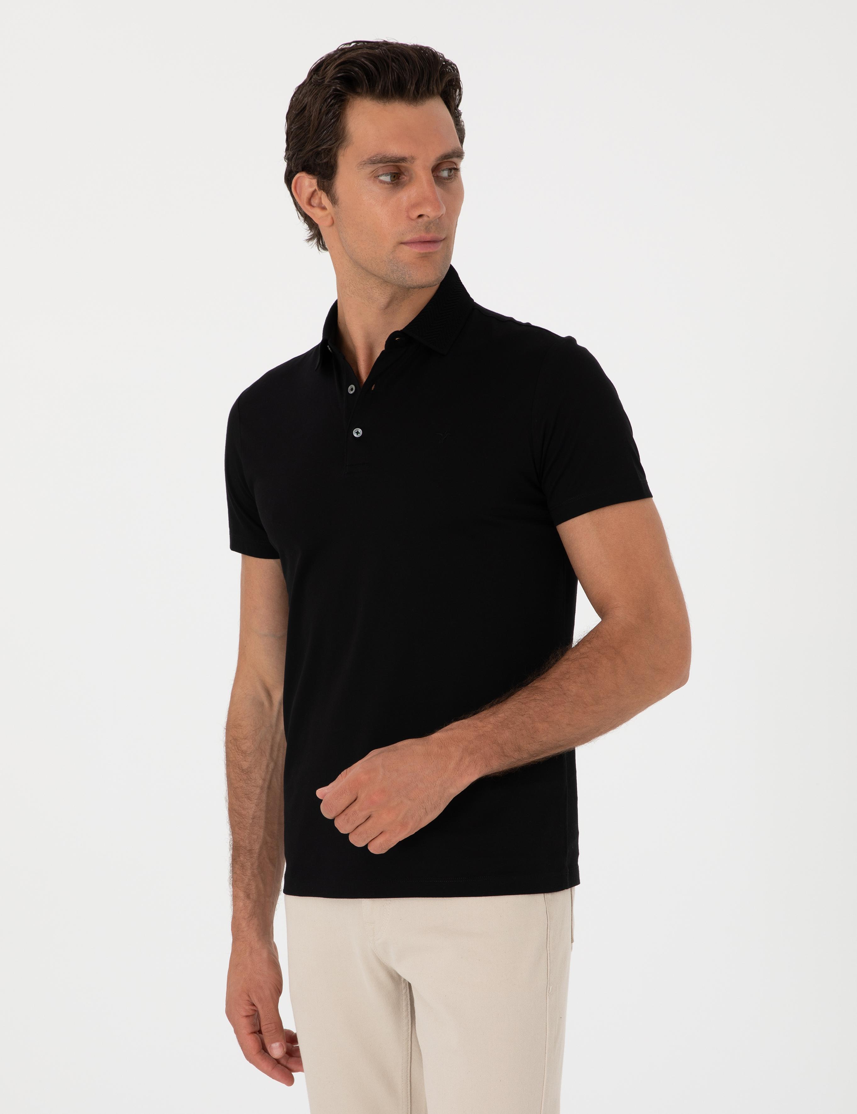 Siyah Slim Fit %100 Pamuk Polo Yaka T-shirt - 50300690003