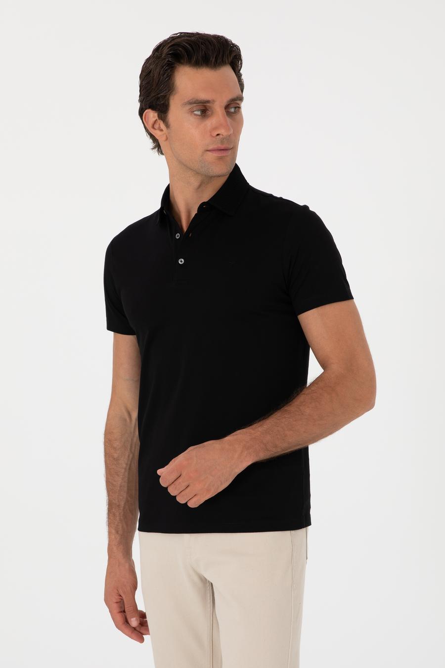 Siyah Slim Fit %100 Pamuk Polo Yaka T-shirt - 50300690003