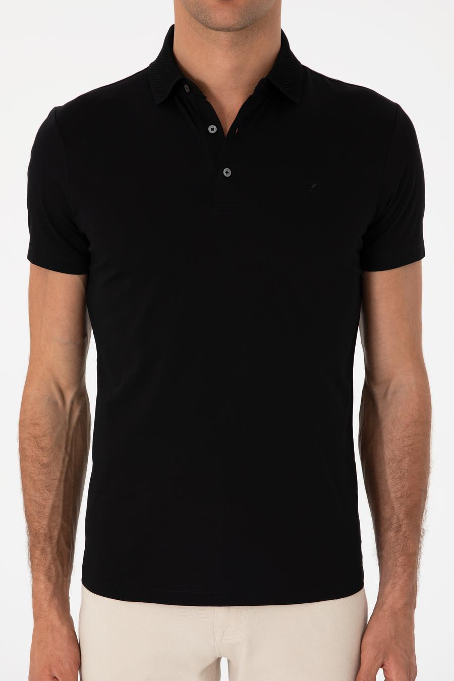 Siyah Slim Fit %100 Pamuk Polo Yaka T-shirt - 50300690003