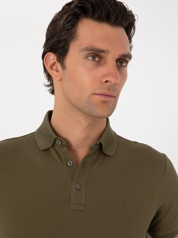 Haki Slim Fit %100 Pamuk Polo Yaka T-shirt