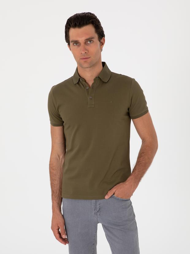 Haki Slim Fit %100 Pamuk Polo Yaka T-shirt